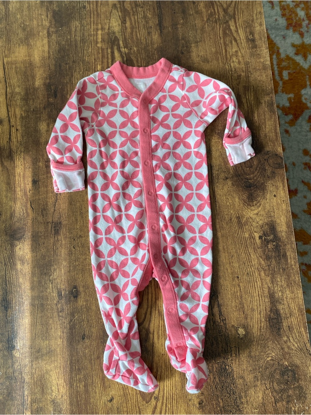 Old Navy Pink & White Geometric Footed One-Piece